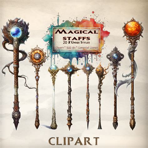 Magic Staff Clipart Stave Clipart Bundle Fairy Tale Wand Etsy Israel