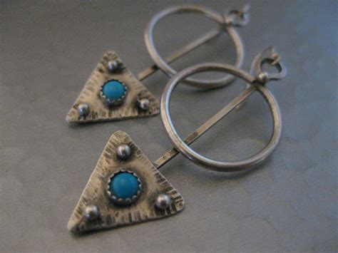 Southwestern Turquoise Triangle Sterling Silver Earrings By Etsy