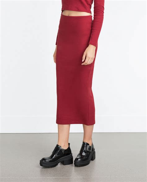 Zara Long Skirt In Red Lyst