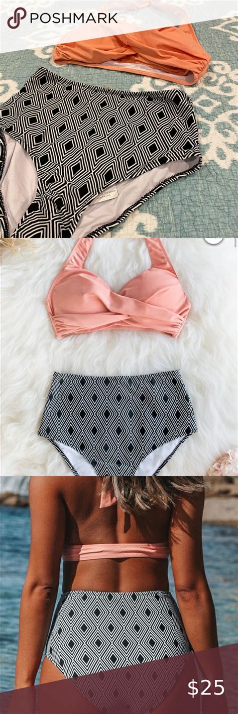nwt cupshe 👙 bikini brand new cupshe bikini with pattern black and white bottoms and pink top
