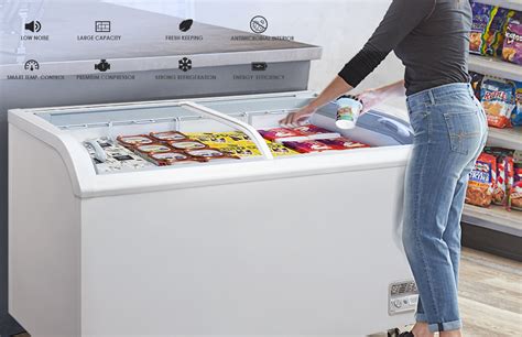 Premium Commercial Chest Freezer With Curved Top Sliding Glass Doors In White