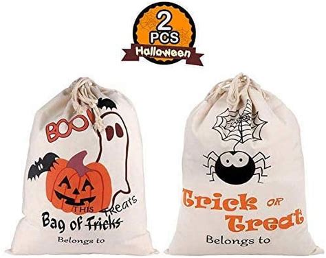 Ourwarm 2pcs Halloween Trick Or Treat Bags For Kids Reusable Canvas