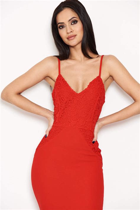 Red Crochet Embroidered Bodycon Dress Ax Paris