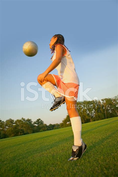 Young Girl Kicking Soccer Ballfootball Stock Photo Royalty Free