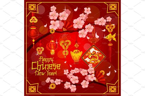 Chinese Lunar New Year Vector Greeting Card Decorative Illustrations