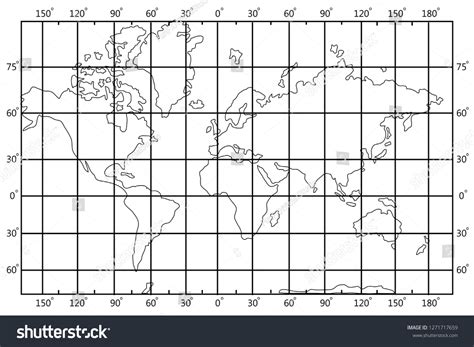 World Latitude Longitude Map Vector Template เวกเตอรสตอก ปลอดคา