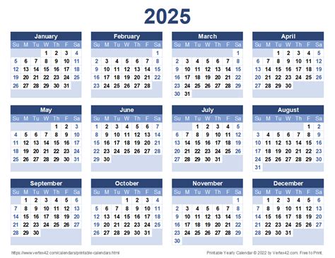 2025 Calendar Vertex
