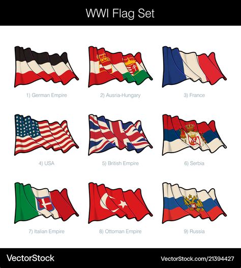 World War One Waving Flag Set Royalty Free Vector Image