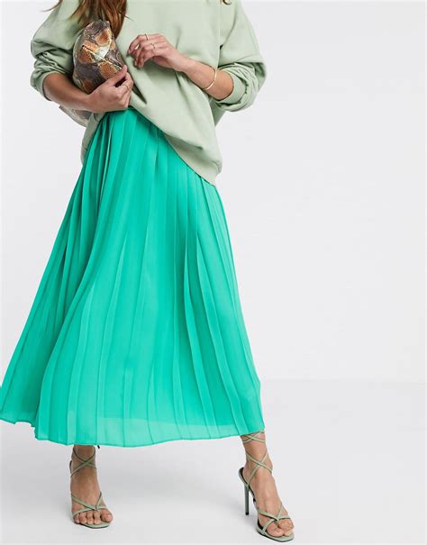 Wide Pleat Midi Skirt In Green Midi Skirt Pleated Midi Skirt Skirts