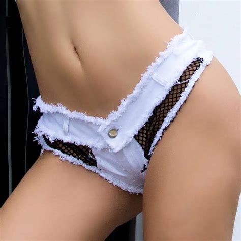 3 Colors Sexy Pole Dance Thong Bar Shorts Hollow Out Mesh Women Jeans