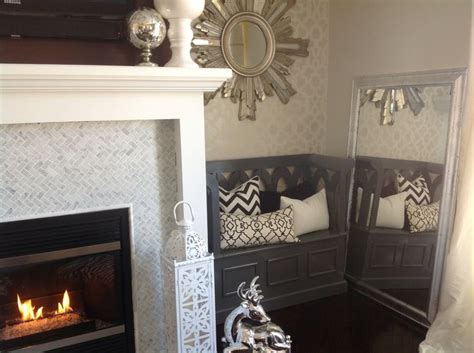 Mantels voor heren van merken als mango, hugo boss & boss. Bench next to fireplace | Home, Home decor, Fireplace