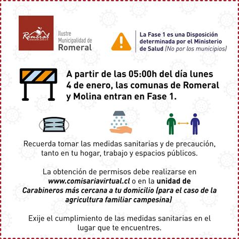 Además, nuevas localidades pasarán a la tercera fase, o de preparación, sobre todo en la región metropolitana, a partir del lunes 19 de octubre a las 5:00 por su parte, molina, longaví, de la región del maule, pasan a transición, misma medida para hualpén, talcahuano, concepción, penco, san. Oficina de Turismo Romeral - Posts | Facebook