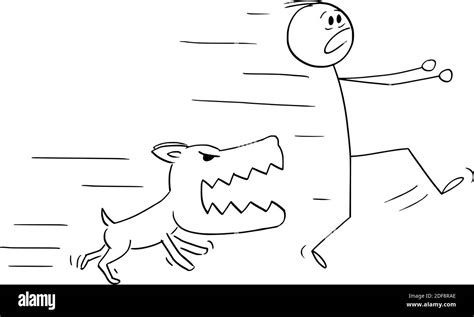 Vector Cartoon Stick Figure Illustration Of Angry Dog Chasing Running