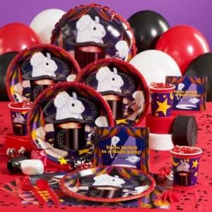 Magical magic show party with magic wand chocolate covered pretzel rods, personalized magic capes serving as chair covers. Magic Theme Birthday Party Ideas - Themeaparty