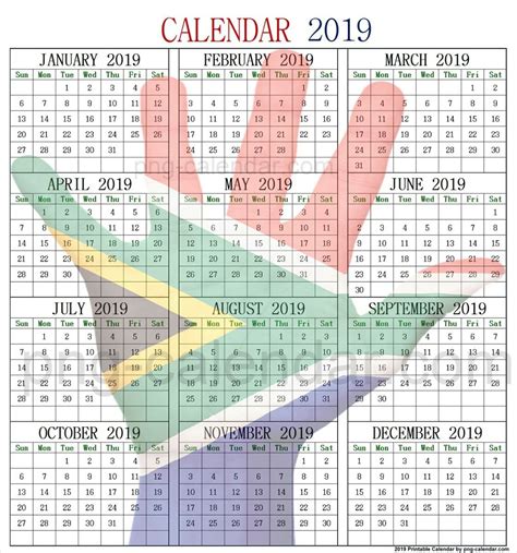 South Africa 2019 Calendar With Public Holidays Calendar 2019
