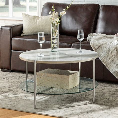 Faux White Marble Modern Round Coffee Table Simone Rc Willey