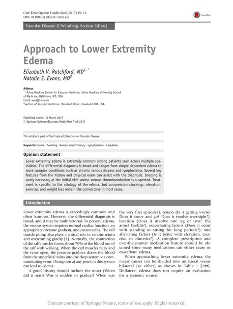 Approach To Lower Extremity Edema Request Pdf
