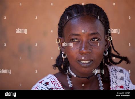 fulani woman in djibo in northern burkina faso the woman sports the traditional facial scarring