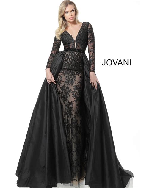 Jovani 67466 Black Plunging Long Sleeve Evening Gown