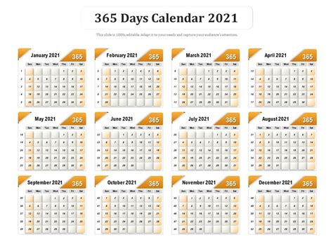 365 Days Calendar 2021 Presentation Graphics Presentation