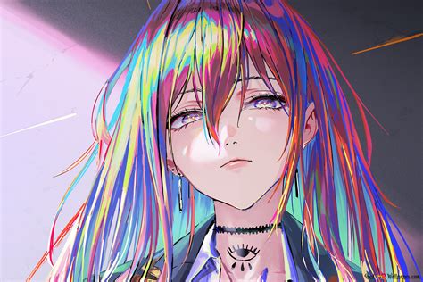 Artistic Anime Girl With Rainbow Colored Hair 4k Wallpaper Download