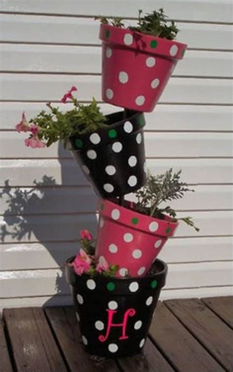 Topsy Turvy Flower Tower Polka Dot Flower Pots Clay Pot Crafts