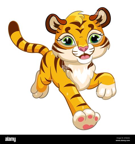 Cute Running Forward Tiger Cartoon Character Vector Isolated Colorful