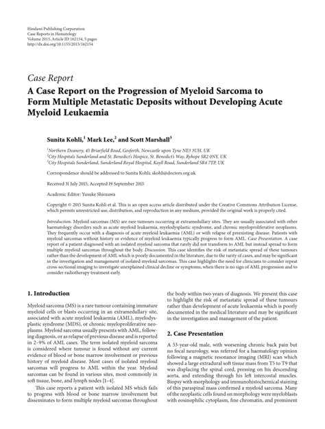 Pdf A Case Report On The Progression Of Myeloid Sarcoma To Form