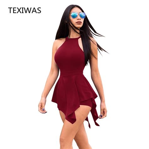 texiwas sexy skinny beach bodycon jumpsuits solid halter shorts rompers womens jumpsuit split