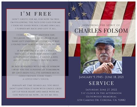 Veteran Funeral Program Template American Flag Obituary Etsy