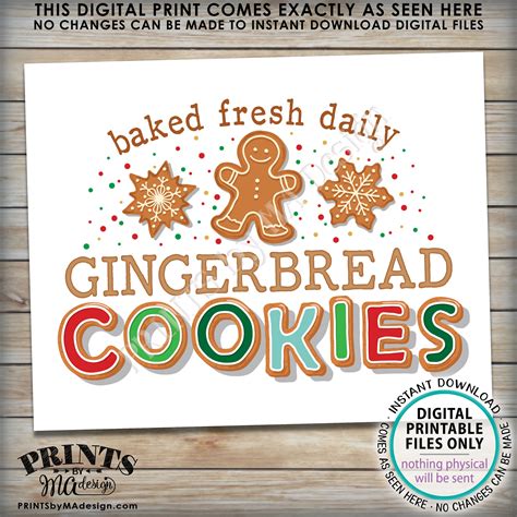 Gingerbread Cookies Sign Baked Fresh Daily Christmas Cookies Sign