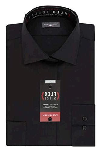 Van Heusen Mens Dress Shirt Regular Fit Flex Collar Stretch Black