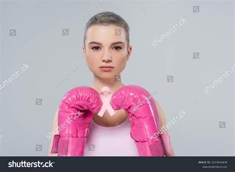Woman Short Hair Pink Boxing Gloves Stock Photo 2137614439 Shutterstock