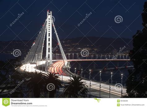San Francisco Oakland Bay Bridge Eastern Span At Night Stock Photo