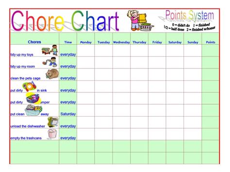 Kid Chore Charts Printable Template Business Psd Excel Word Pdf