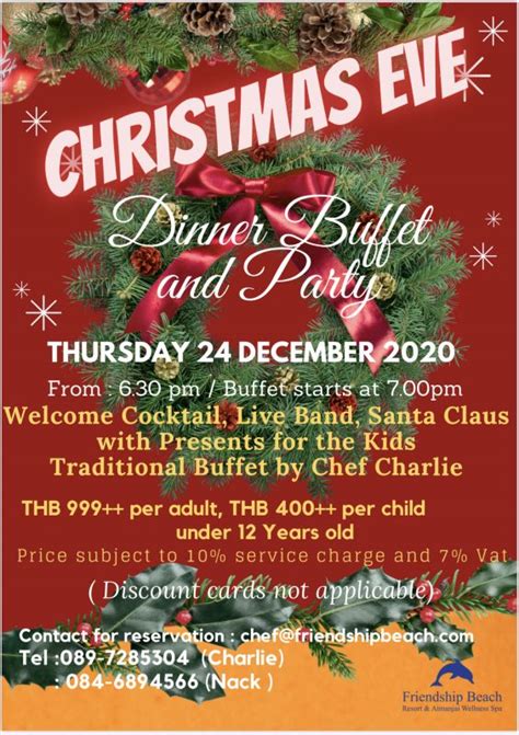 Children get a lot of presents and they can be expensive like it really depends if people want to experience a more traditional or contemporary. Christmas Eve Dinner Buffet & Party @ Friendship Beach