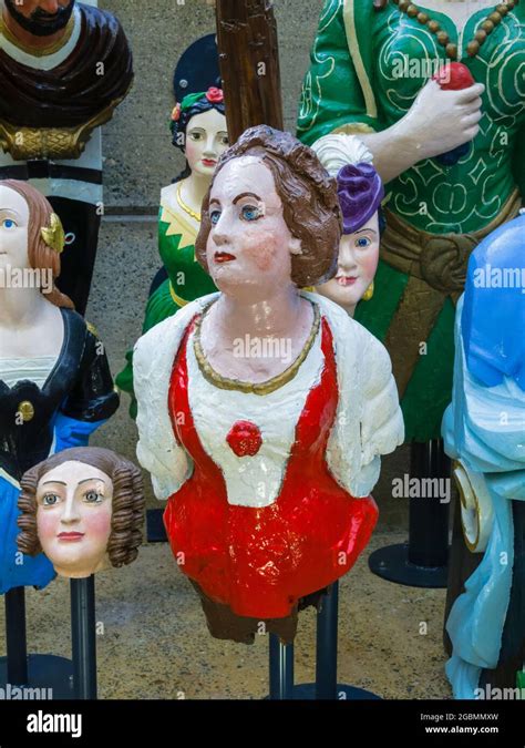 display of traditional figureheads in the cutty sark a british clipper ship and popular tourist