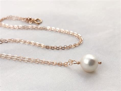 Rose Gold Single Pearl Pendant Necklace 14k Rose Gold Filled Ivory