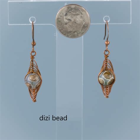 Herringbone Earrings With Center Stone Copper