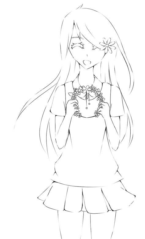 Flowercrown Anime Girl Lineart By Akumadrawing On Deviantart