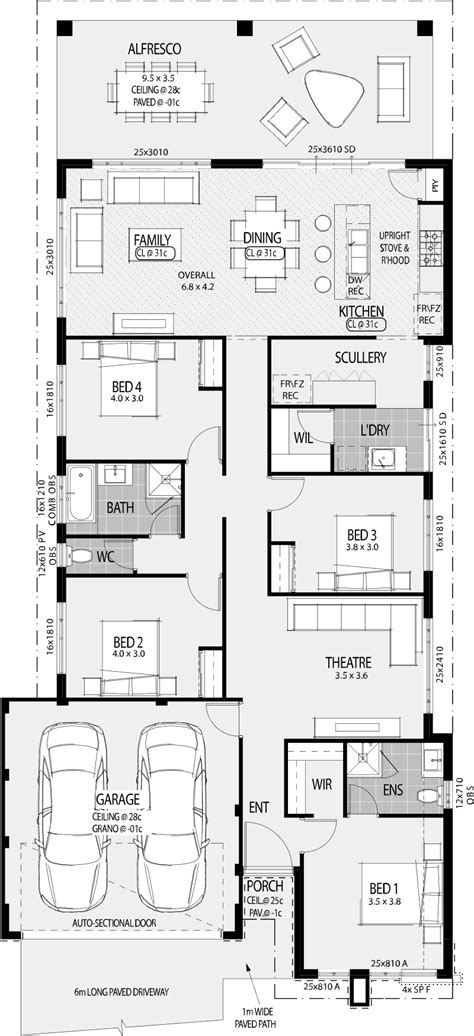 Single Storey House Plans Narrow House Plans House Floor Plans Four