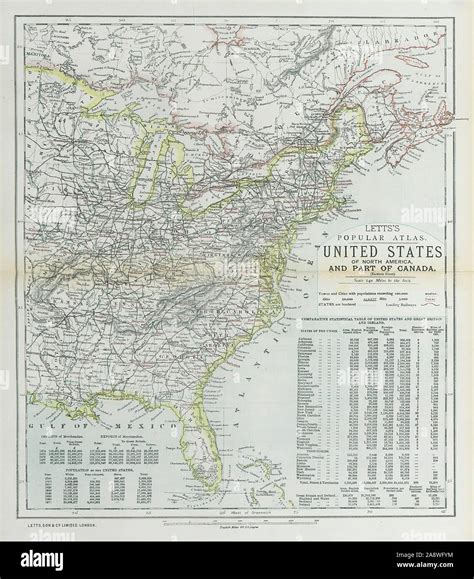 Eastern United States Railroads Population Table Letts 1883 Old