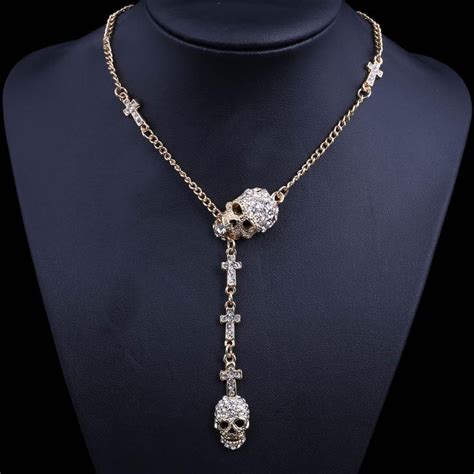 Skulls And Crosses Rhinestone Necklace Skull Necklace Skull Jewelry