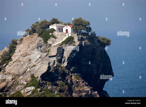 Die Steile Eine Gebirgigen Nordküste Der Insel Skopelos Mit Mamma Mia