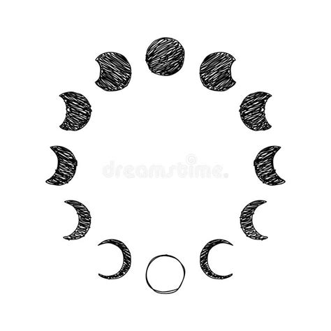 Phase Of The Moon Scribble Icon Set Lunar Phase Vector Stock Vector