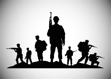 Military Soldiers With Guns Silhouettes Figures Icons 2526371 Vector