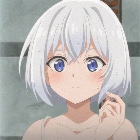 An Anime Character With White Hair And Blue Eyes Looking At Something