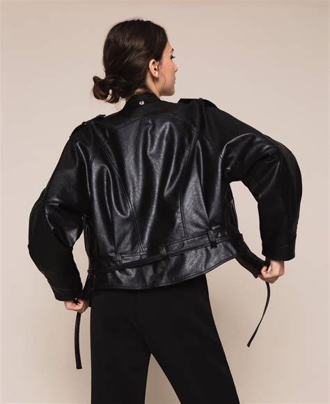 Oversize Faux Leather Bomber Jacket Woman Black Twinset Milano