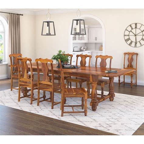 This new classic dining table set comes with four matching solid wood dining chairs. Rustic Solid Wood Extendable Dining Table & Chair Set Furniture