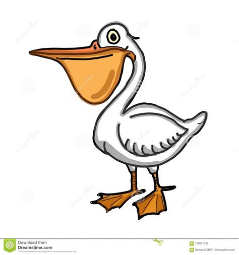 Cute Pelican Cartoon Illustration Drawing White Background Stock Vector